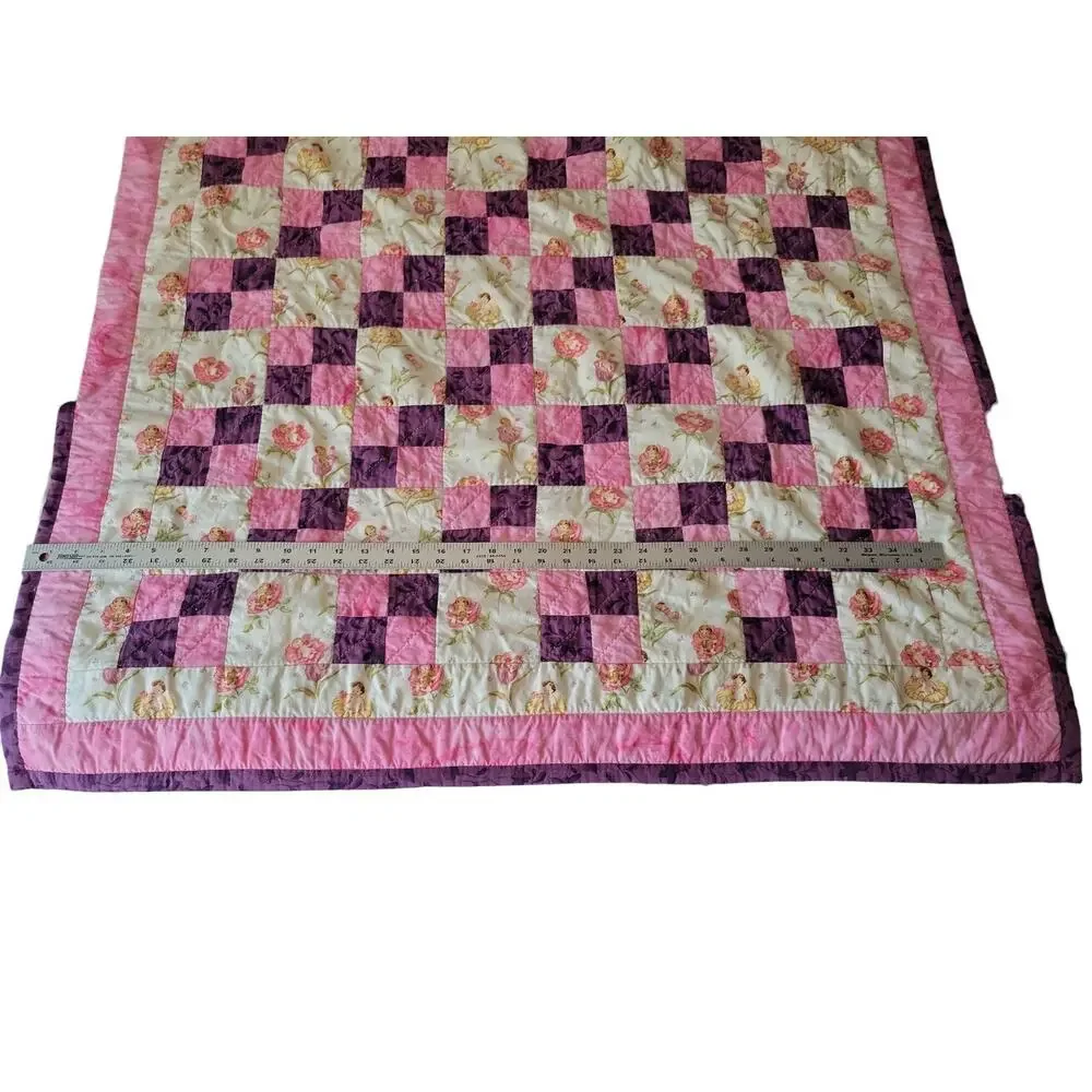 Handmade Baby Quilt Garden Fairy Pink Purple EUC